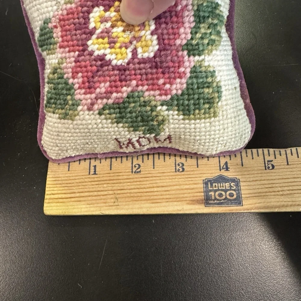 Vintage Hand Needlepoint Floral Cottagecore Small Pillow Needlepoint 5
